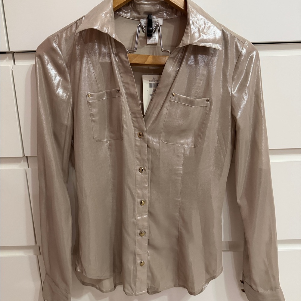 Cache Metallic Taupe Blouse